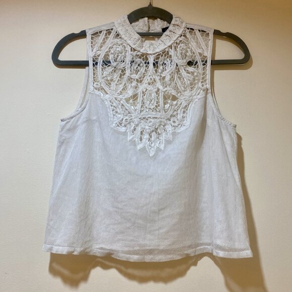 Stunning Topshop Crocheted Lace & Mesh Sleeveless Blouse - Size 4 - Picture 4 of 16